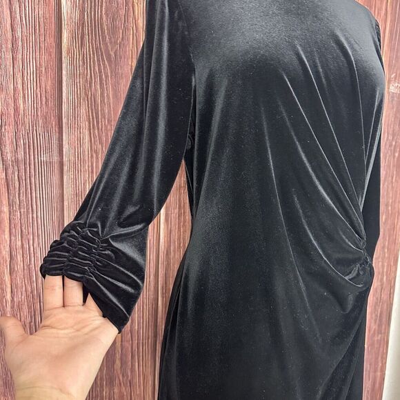 Alex Marie Size 10 Black Dress Velvet Wrap 3/4 Sleeve Mock Neck Formal Back Zip - Picture 4 of 6